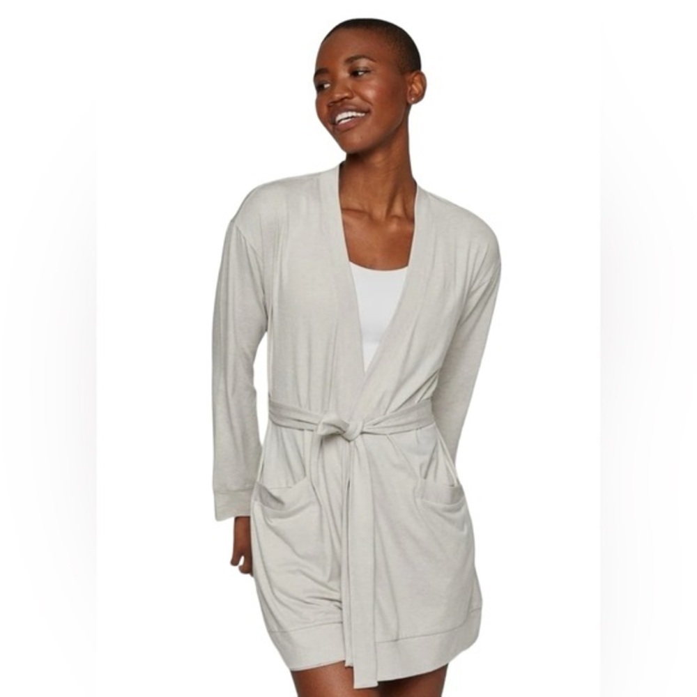 Fourlaps Stratus‎ Wrap belted Cardigan Sweater gym robe beige size M medium